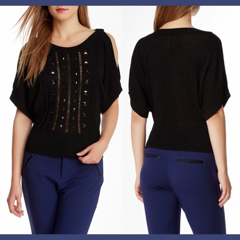NEW Catherine Malandrino Cold Shoulder Sweater Top Black‎ [SZ Large ]